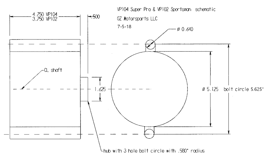 VP102 & VP104 Bolt Pattern Schematic